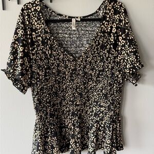 Cato Black and Cream leopard Patterned Blouse